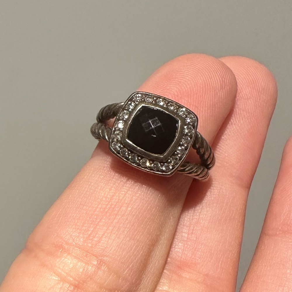 David Yurman Petite Albion Ring 7mm, Black Onyx and Diamond Size 6
